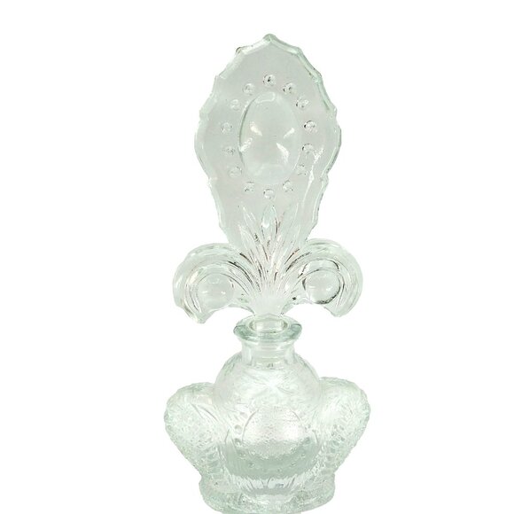 Fleur De Lis Dauber Handbags - Vintage 1950s Perfume Bottle 7.5" Tall clear art glass Fleur De Lis Dauber EAPG!